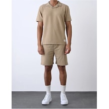 Lulikwear Bej Basic Erkek Şort Takımı Bej
