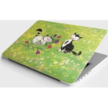 Laptop Sticker Notebook Pc Kaplama Etiketi Çiçekler Ve Kedi