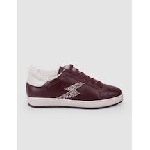 %100 Hakiki Deri Bordo Bağcıklı Kürklü Kadın Sneaker Bordo