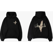 Hunors Sportswear & Company Oversize Unisex Filistin Arapça Harita Unisex Model Hoodie Sweatshirt SIYAH