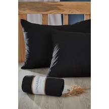 Bonjardinhome Çift Kişilik Lastikli Çarşaf & Iki Adet Yastık Kılıfı Siyah Siyah