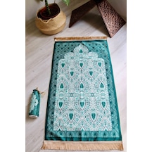 Rumi Desenli İpek Dokulu Keseli Seccade S1030 Yeşil Renk Mavi