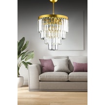 Nilsa Gold 30x30 Cm'lik Kristal Taşlı Lüks Avize - Yatak Odası - Salon - Mutfak - Hol Altın