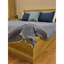 Denim Mavi 4 Katlı Çift Taraflı Çift Kişilik Müslin Battaniye %100 Pamuk 230x240 Cm Koyu Mavi