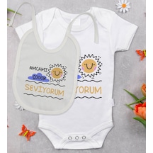 Bitmeyenkartus Bk Kids Amcamı Çok Seviyorum Tasarımlı Bebek Body Zıbın Ve Mama Ö Çok Renkli