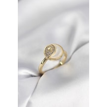 Ay Yıldız Model Gold Renk Zirkon Taşlı Kadın Yüzük Renk Renk
