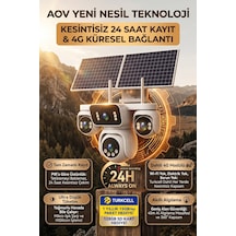 4 Kameralı Solar Panelli Güneş Enerjili Uzaktan Kontrol ,7/24 Aralıksız Kayıt, 2 Solar Panel,aı
