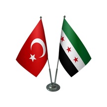 Masa Üstü Özgür Suriye Ordusu Bayrağı Türk Bayrağı İkili Krom Dir