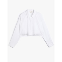 Koton Crop Oversize Poplin Gömlek Taşlı Uzun Kollu Pamuklu Kırık Beyaz 5wak60125uw Ekru