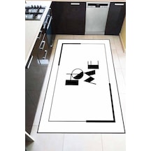 Beyaz Kaymaz Taban Yıkanan Home Desenli Mutfak Halısı Ar1259n11