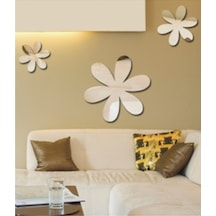 M3 Decorium 3'Lü Papatya Papatyalar Çiçekler Büyük Dekoratif Ayna Gümüş