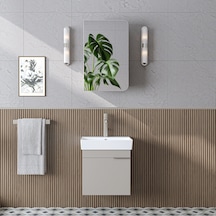 Likya Mdflam Tek Kapaklı Lavabolu 49 Cm Banyo Dolabı + Üst Dolabı, Mini Lavabolu Banyo Dolabı Takımı Kumtaşı