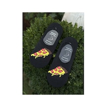 Lousocks Unisex Pizza Dilim Desenli Siyah Babet Çorap