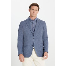 AC&Co / Altınyıldız Classics Erkek Indıgo Regular Fit Rahat Kesim Mono Yaka Desenli Kapak Cepli Ceket Indıgo