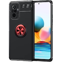 Redmi Note 10 Pro Ultra Koruma Sağlayan Stant Özellikli Yüzüklü Ravel Silikon Kılıf Siyah - Kırmızı