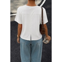 Cool Tarz Kadın %100 Pamuk Sırt Detaylı Süprem Bisiklet Yaka T-shirt Beyaz Beyaz