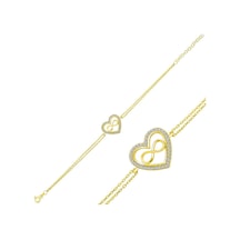 Stillove Gümüş Gold Kalp Sonsuzluk Kadın Bileklik