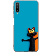 Samsung Galaxy A7 2018 Uyumlu Kedi Uyarısı Baskılı Silikon Kılıf Renkli