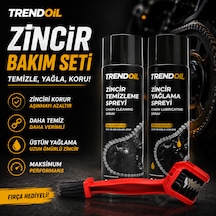 Motosiklet Zincir Bakım Seti - Zincir Yağlama Spreyi + Zincir Temizleme Spreyi + Temizleme Fırçası 3'lü Set