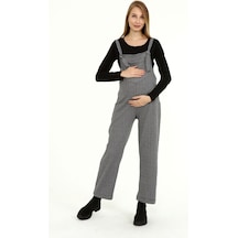 Luvmabelly Myra6150 Kışlık Uzun Kazayağı Desen Hamile Salopet -gri-gri