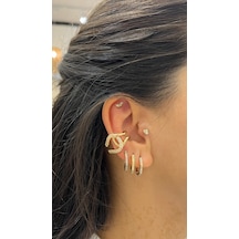 Taşlı Geçmeli Gold Kıkırdak Küpe Çok Renkli