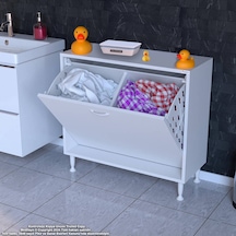 Modilayn Söke Banyo İçin Sihirli Kutu 85x75x32,5 Cm Lik 2 Göz Sepet Hazneli Mini Banyo Dolabı Beyaz