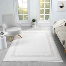 Krem Bej Geometrik Desenli Modern Halı - Ng511bv Beyaz