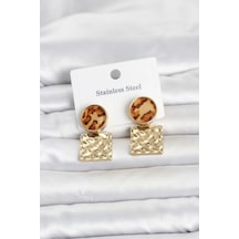 Mey İthalat 316l Çelik Gold Renk Leopar Desenli Plaka Model Kadın Küpe Diğer
