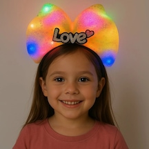 Mey İthalat Led Işıklı Love Yazılı Sarı Fiyonk Taç - Kız Çocuk Parti Tacı 08188338