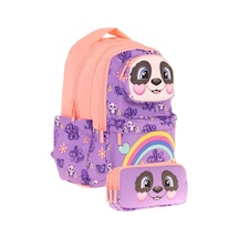 Kaukko Kids Toys Kız Çocuk Mor Somon 3d Panda Şekilli İlkokul Çantası Ve Kalemlik Seti L5233+l8233 Mor