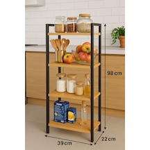 4 Katlı Metal Çerçeveli Ahşap Raf Mutfak & Banyo Düzenleyici Çok Amaçlı Organizer 98x39x22 Cm Kahverengi