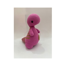El Yapımı Amigurumi Uzun Boyunlu Dinozor - Çizgili Örgü Oyuncak 24cm Pembe