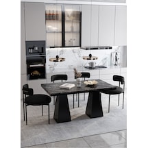 Avvio Venera Lake Mdf Ayak Teddy Sandalye 80x120 Yemek Masası Mutfak Masası 4 Kişilik Masa Sandalye Takım Siyah Mermer