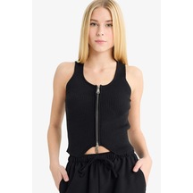 Defacto Slim Fit Dar Kesim U Yaka Fermuarlı Atlet G3619ax25wnbk27 Siyah