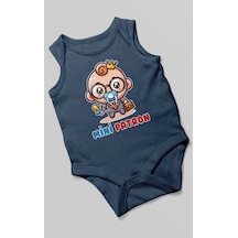 Mini Patron Baskılı Bebek Zıbını Çıtçıtlı Body %100 Pamuk Sıfır Kol Lacivert
