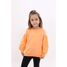 Toontoy Kız Çocuk Relax Fit Bisiklet Yaka Büzgülü Reglan Kol Sweatshirt - 2 İplik Turuncu