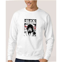 Black Mirror White Bear Baskılı Beyaz Erkek Örme Sweatshirt