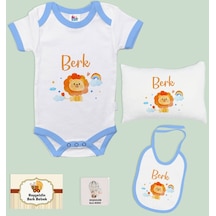 Bk Kids Kişiye Özel İsimli 5 Parça Mavi Bebek Body Zıbın Yastık Hediye Seti, Yeni Doğan Bebek Giyim Hediyesi-4