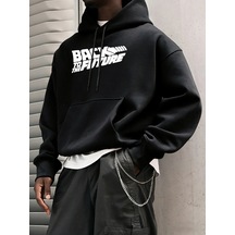 Startmore Tarzsokak Geleceğe Dönüş Baskılı Sokak Günlük Kapüşonlu Üstleri Erkek Polar Modası Sweatshirtler Sonbah Siyah