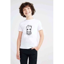 Groot Pattern Logo Çizim Baskılı Unisex Çocuk Beyaz T-Shirt