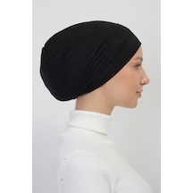 Lastikli Kaymaz Geçmeli Pratik Tesettür Bone Siyah