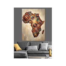 Renkli Desenli Afrika Kıtası Haritası Yağlı Boya Dokulu Kanvas Tablo Canvas Tablosu