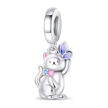 Kelebek Konmuş Kedi Sallantılı Charm Gümüş