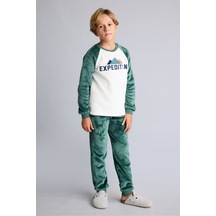 Defacto Baskılı Reglan Kollu Üst Lastikli Paça Pelüş 2li Pijama Takımı Erkek Çocuk I3392a826cwgn469 Yeşil-gn469