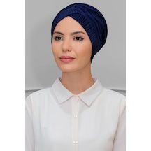 Lacivert Pratik Hazır Geçmeli Tesettür Bone Fukuro Piliseli Tek Ç Lacivert