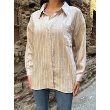 Taş Çizgili Oversize Düğmeli Gömlek Taş Taş Çizgili Oversize Düğmeli Gömlek Taş