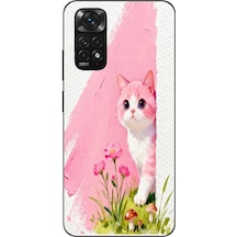 Redmi Note 11 - 11s Uyumlu Pembeli Kedi Baskılı Silikon Kılıf Renkli