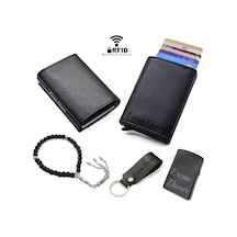 Ayleen Ayz Kişiye Özel Mekanizmalı Erkek Kartlık Tesbih Çakmak Anahtarlık Siyah Set Renk-Hediye Paket Seçenek Erkek Cüzdan & Kartlık 23833044