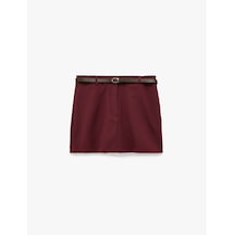 Koton Kemerli Cepli Slim Fit A Kesim Mini Etek Mürdüm 7wak70061pw Mor