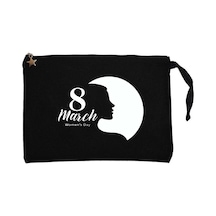 Kadın Silüeti 8 Mart Siyah Clutch Astarlı Cüzdan / El Çantası